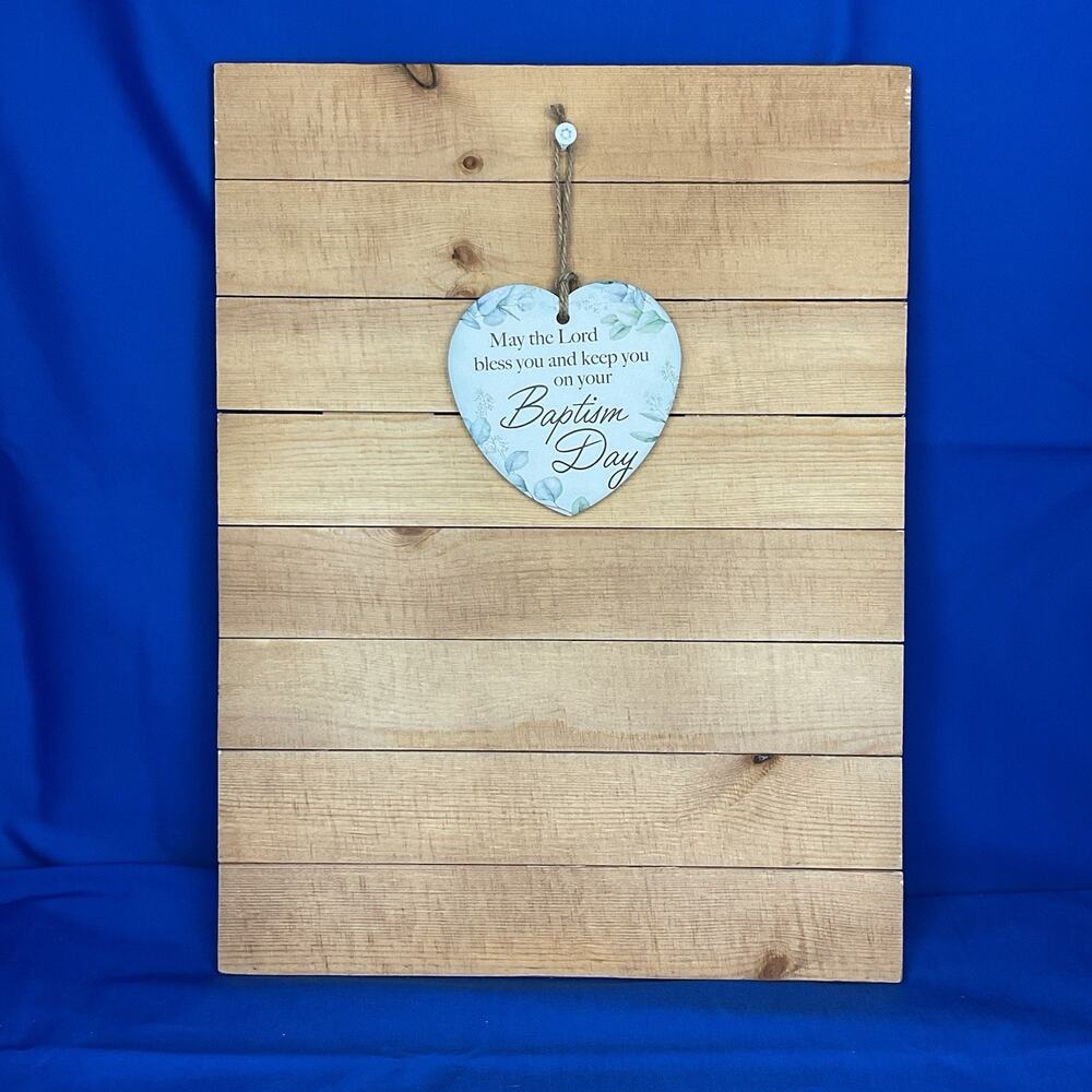 Heart-Shaped Wooden Sign - 'May the Lord Bless You on Your Baptism Day'